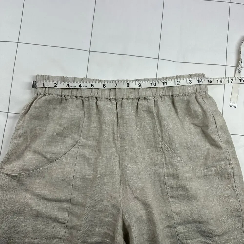 Quince Pants Womens Medium Flax Cream 100% European Linen Tapered Ankle Relaxed - Picture 7 of 12